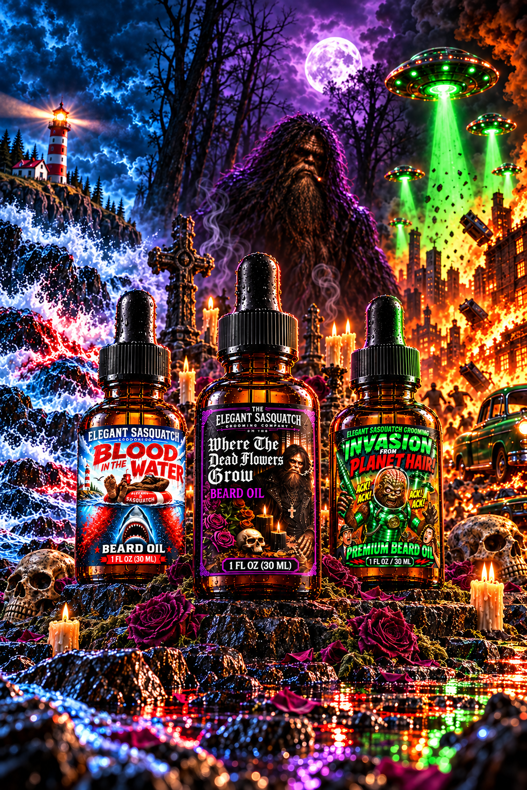 The Charity Collection Premium Beard Oil Trio – Three 1 Fl. Oz. Bottles
